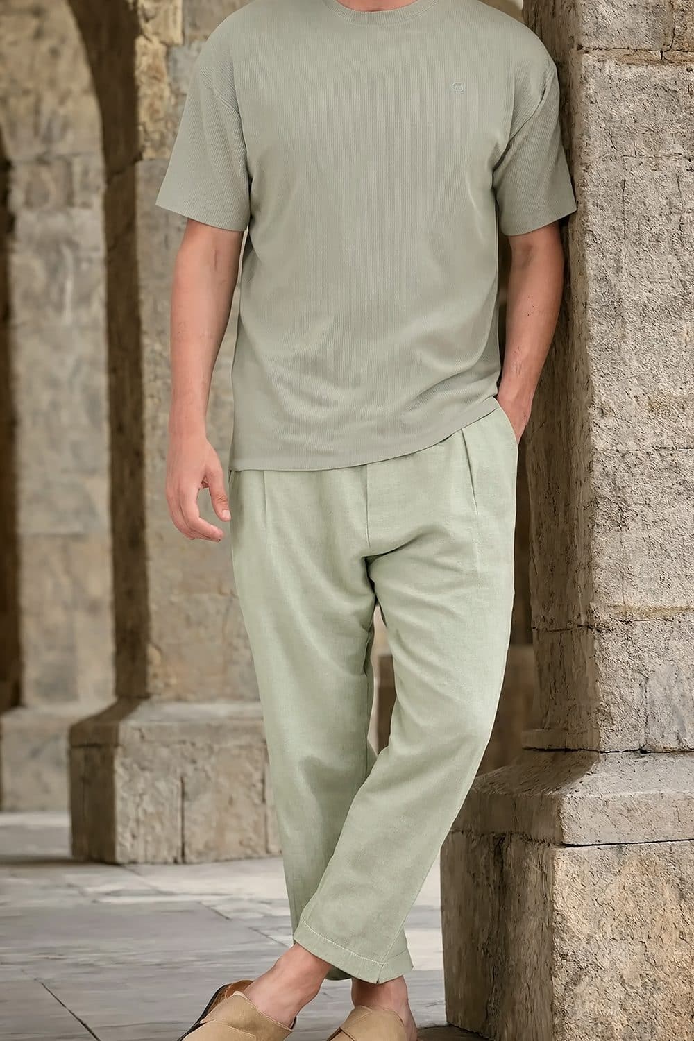 Tee shirt oversized qabail waffle vert – Bild 2