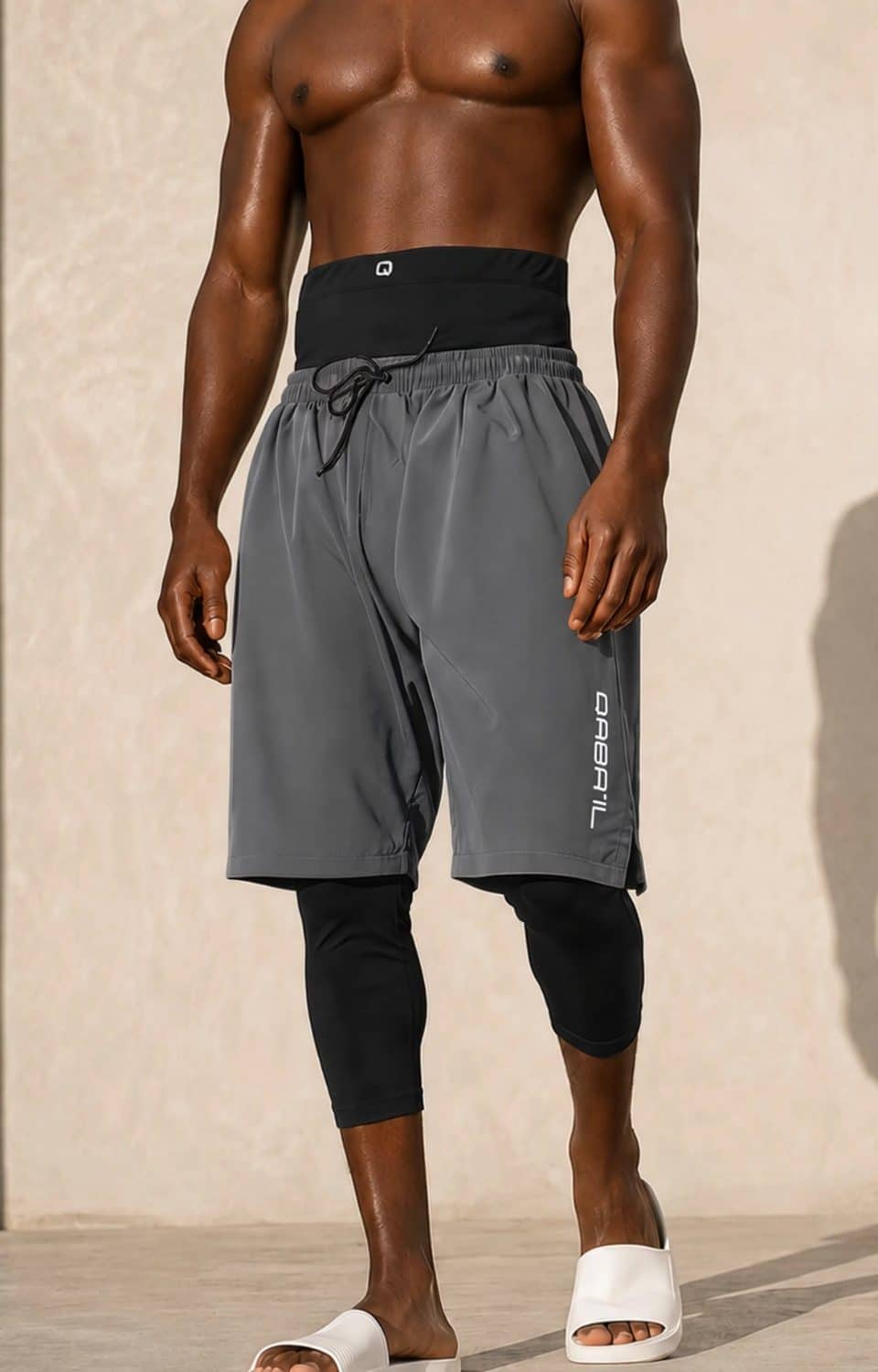 Sarouel de bain anthracite Qaba'il avec legging cache 'awra intégré - maillot de bain islamique pour homme